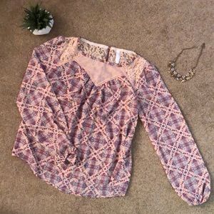 Pink Floral Long Sleeve Blouse